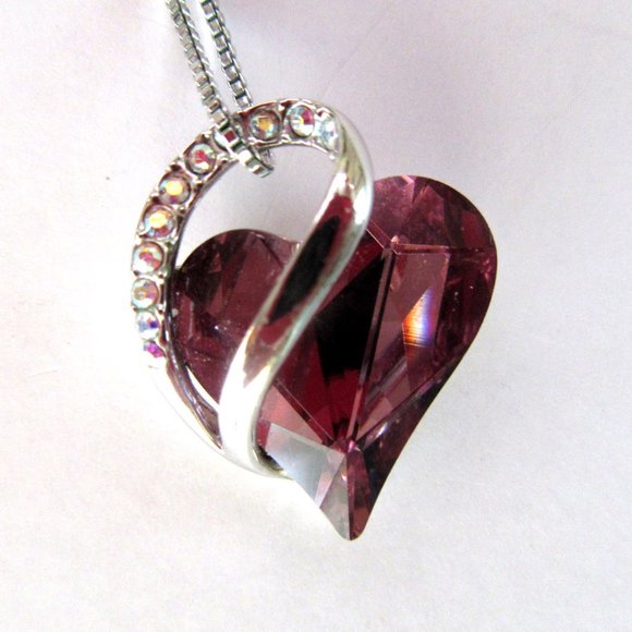 Silver & pink rhinestone heart pendant - Mother's Day - Picture 6 of 7